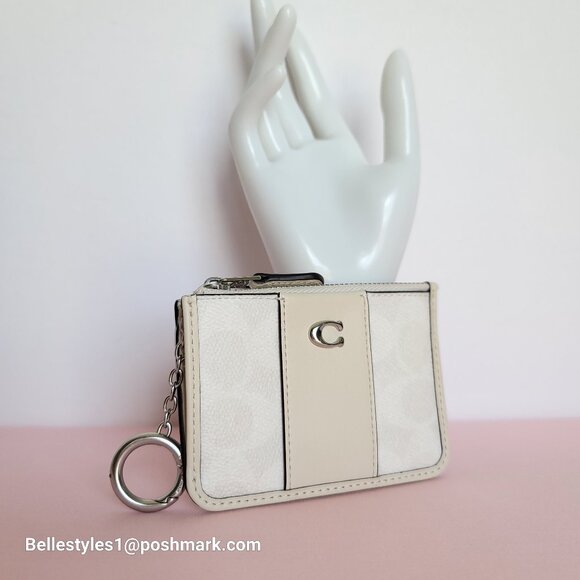 COACH Mini Skinny ID Card Case in Signature Canvas & Leather -White/Chalk color⭐ - Picture 7 of 16